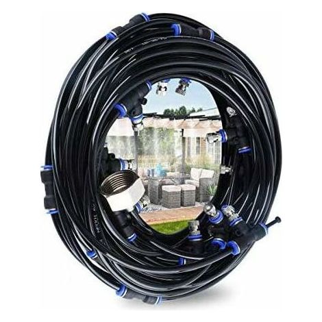 CT Nebulizzatore per esterni, Nebulizzatore per terrazza da 10 m con 9 ugelli nebulizzati + 1 ugello di ricambio + 1 utensile per tagliare il tubo Nebulizzatore per patio giardino serra trampolino per