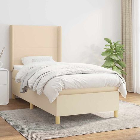 vidaXL Sommier à lattes de lit avec matelas Crème 90x200 cm Tissu (1/5)