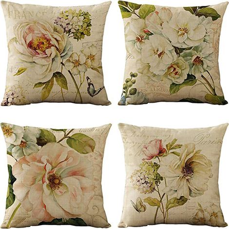 BRAVIX Housse de coussin 4 pièces 45 x 45 cm Coussins d'extérieur décoratifs Imperméable Respirant Fleurs roses Housse de coussin utilisée pour le canapé Coussin Jardin extérieur