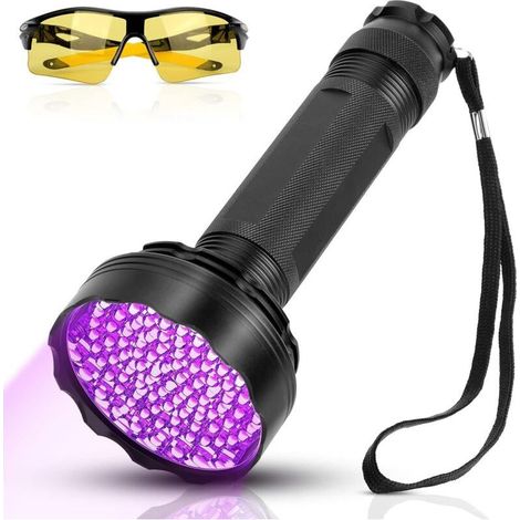Lampe de poche ultraviolette, version améliorée 100 lampe de poche LED lampe UV à lumière noire avec lunettes (1/5)