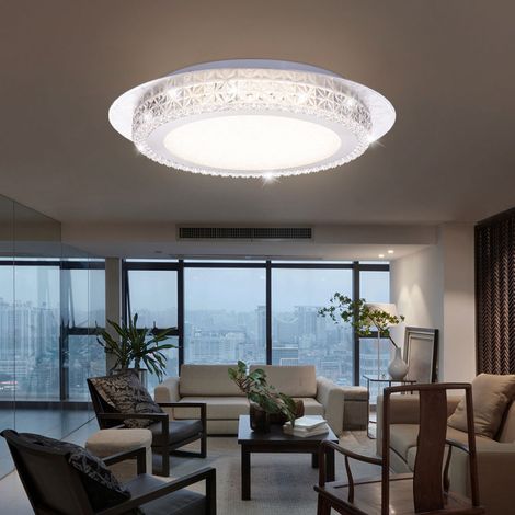 Deckenlampe in Blattsilber aus Kristall Design Deckenleuchte in runder Form, 1x LED Platine 18 Watt 1600 Lumen neutralweiß, DMxH 35x6,1cm, Wohnzimmer Foyer Lobby