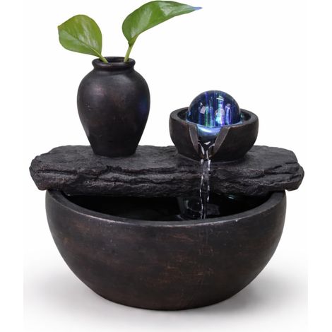 Fontaine d’Intérieur Nature avec Vase Soli Fleur Planten Fontaine de Table Lumière LED Coloré, Décoration d’Intérieur, Idée Cadeau Femme et Homme Utile, H 19x21x17cm – Silice (1/5)