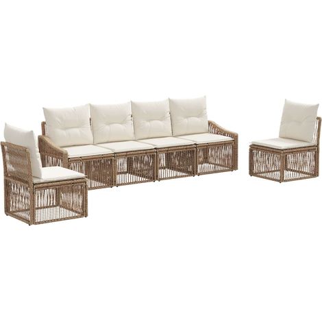 Gartensofa-set 6 pcs Beige Poly-Rattan vidaXL