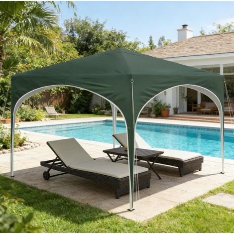 Tonnelle pliante 300x300x260 cm métal vert avec toile Oxford, facile à monter pour jardin – MEUBLIV (1/5)