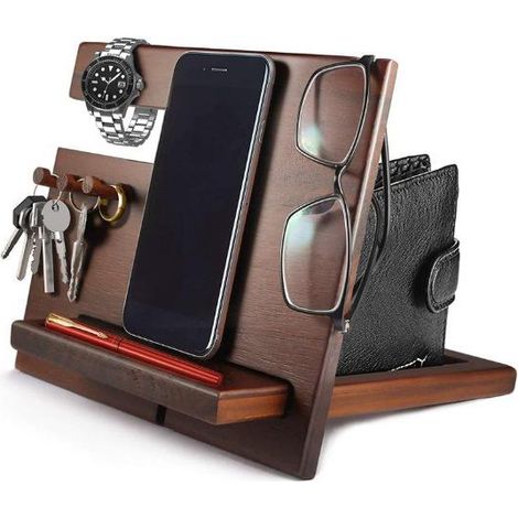 Multifunktionaler, wandmontierter Schlüsselhalter und Schreibtisch-Organizer für Männer, Handy- und Uhrenständer, Geschenkidee für Väter, Vatertagsgeschenk, Geburtstagsgeschenk für Ehemann und Ehefrau (1/5)