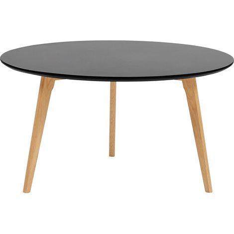 Table Basse Diamètre 80 cm en MDF Noir et Bois Clair pour Salon Moderne Tennessee