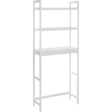 Meuble wc étagère dessus toilettes support de rangement en bambou à 3 niveaux organisateur salle de bain avec tablettes réglables charge 15 kg/niveau assemblage facile blanc (1/3)