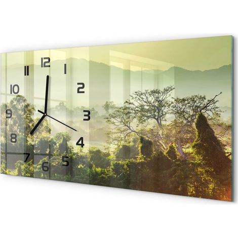 Horloge Murale Panoramique 60x30 cm en Verre Trempé Silencieuse Design Moderne Jungle (1/5)