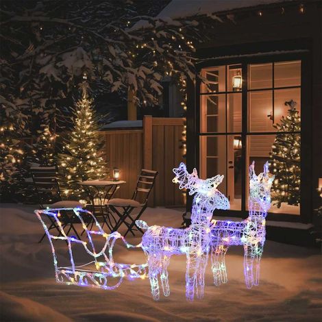 Décoration de Noël Rennes et traîneau 160 LED-Décoration de Fête pour Noël 130 cm Acrylique 885639 (1/5)