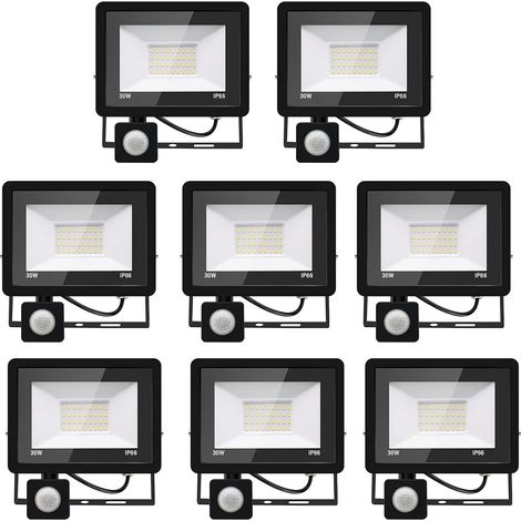8PACK - Projecteur LED détecteur de mouvement 30W,3000LM Projecteur LED Exterieur Avec Detecteur Blanc Chaud(3000K) Imperméable IP66 Projecteur LED exterieur de sécurité pour garage couloir (1/5)