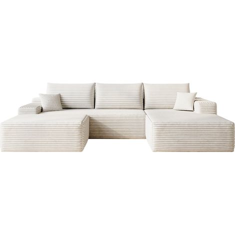 Divano angolare modulare 270 cm bianco in tessuto effetto velluto a coste, senza montaggio (1/5)