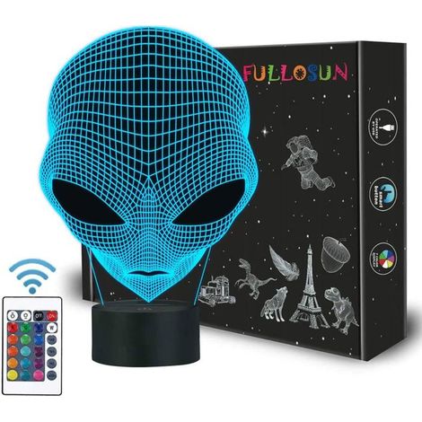 Lampe d\'illusion extraterrestre 3D veilleuse, veilleuse ET martienne avec télécommande 16 couleurs changeantes Ro (1/4)