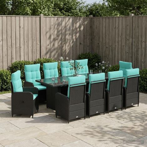 vidaXL Ensemble de repas extérieur 11 pc Noir et turquoise polyrotin (1/5)