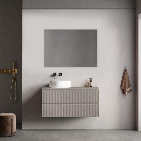 Mobile bagno sospeso cannettato reversibile 100 cm Grigio Cenere per Lavabo d'appoggio Specchio Quadro - Fiji Paint Top Canneté (1/4)