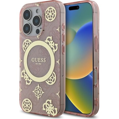 Funda rígida rosa Guess GUHMP16LH4PYEEP para iPhone 16 Pro de 6,3" con diseño de peonía IML y fondo 4G MagSafe (1/5)