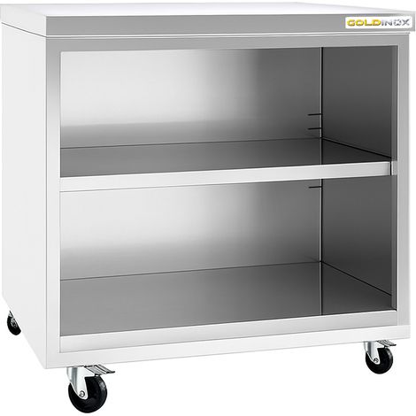 Meuble bas inox ouvert 800x600 mm sur roulettes PREMIUM - GOLDINOX (1/3)