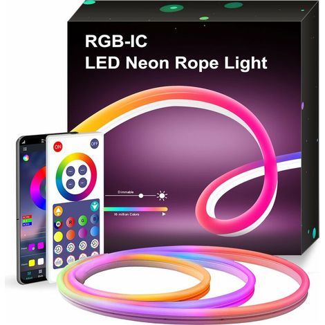 Neon Ruban LED 3m RGBIC Bande LED Bluetooth avec Contrôle APP Multicouleurs RGB pour la Chambre Salon Bar Bandeau Plafond