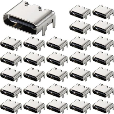 30 Stück USB 3.1 USB-C Stecker, 6-polige weibliche Typ-C-Buchse für Leiterplattendesign, DIY, Hochstromladung – SMD, SMT (1/5)