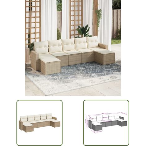 The Living Store 7-tlg. Garten-Sofagarnitur mit Kissen Beige Poly Rattan - Gartensortiment - Outdoor Möbel - Lounge Set - Rattan Sofa - Gartenlounge (1/3)