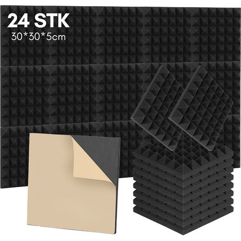 Randaco 24X Akustikschaumstoff Selbstklebend Schwarz Absorber nschaumstoffe Pyramide,30x30x5cm (1/5)