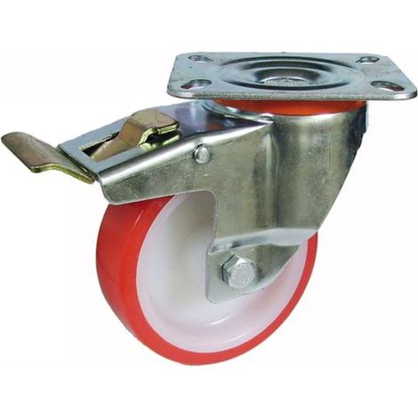Rueda semi-industrial AFO serie music rojo pletina con freno - 80 mm