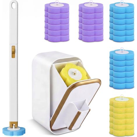 Brosse De Toilette WC Jetable Toilet Brush avec 30 Recharges De Brosse WC Jetables en Éponge pour Le Nettoyage De La Salle De Bain (1/5)