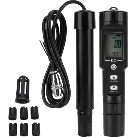 Ossimetro digitale portatile per l'analisi della qualità dell'acqua con rilevamento della temperatura, compensazione automatica, 0-30 mg/L di ossigeno disciolto, 0-40 °C, fornito con 6 elettrodi di ri (1/4)