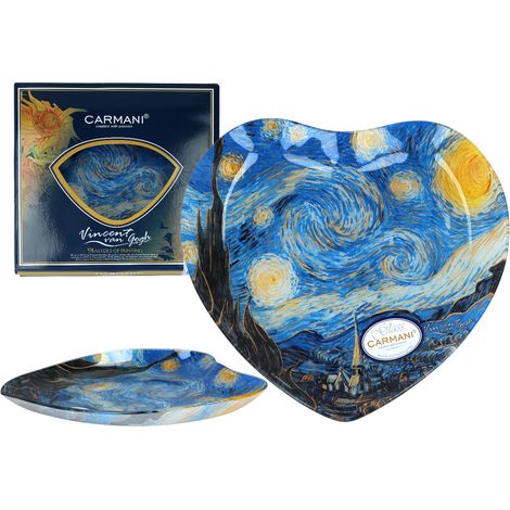 Piatto decorativo a forma di cuore con l'immagine di Van Gogh raffigurante una notte stellata, regalo artistico Carmani (1/4)