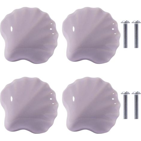 Pack of 4 Drawer Handles Shell Shape Ceramic Furniture Knobs Decorative Door Handle Knobs with Screws for Cabinet Wardrobe Dresser - Purple