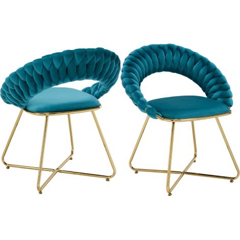 Set di 2 Poltrone Imbottita in Velluto Poltrona Salotto Moderna con Gambe in Metallo Oro Sedia da Salotto Poltrocina, Blu, Wahson (1/5)