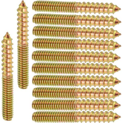 12Pcs Vis Double Filetage, Connecteur de Meubles en Bois, Double Extrémité Fileté Autotaraudeuse Vis Tige Boulon Goujon Vis Double Filetage Bois pour Meubles en Bois à Fixation, M6 x 40mm (1/5)