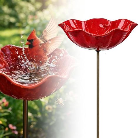 Handmade Metal Flower Garden Stake, Garden Decor, Bird Feeder, Water Bowl, 60 cm Tall (1/5)
