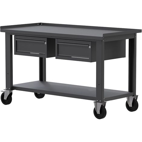 Banco da lavoro con ruote SOGI X3N105AR - 1.5 m - piano in acciaio - 1 + 1 cassetti - grigio antracite (1/4)