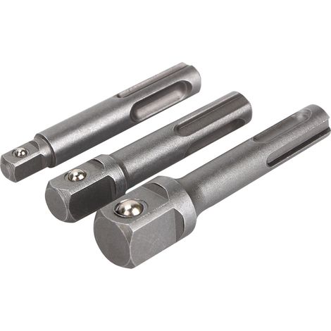 Jeu de 3 forets à percussion SDS PLUS avec adaptateur et convertisseur de douille 1/4", 3/8" et 1/2". (1/5)