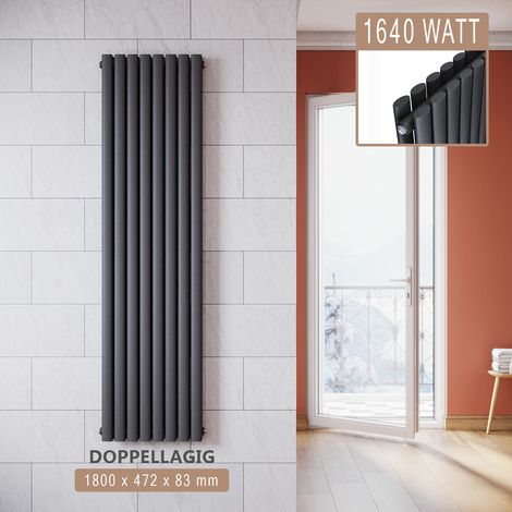 SONNI Radiatore Termosifoni ad Acqua Calda in Acciaio Radiatore a Pannello Bilayer Design Bagno Soggiorno Radiatore Orizzontale Antracite 1800x472mm 1640W