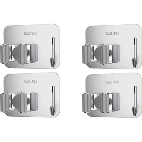 Lot de 4 supports muraux pour balais et serpillères - Noir - Support antidérapant pour balais et serpillères - 8,5 x 6,5 x 4 cm - Argenté - Acier inoxydable - Pour la maison, le jardin, le garage et l (1/4)