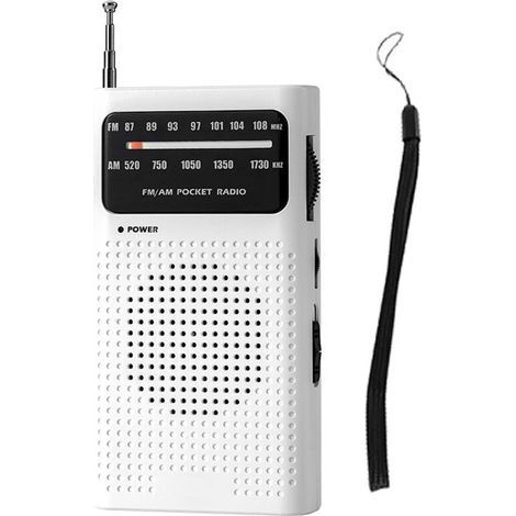 Mini Radio Portable à Bande Complète AM FM avec Pointeur de Poche pour Course à Pied, Voyage, Analogique, Blanc (1/2)