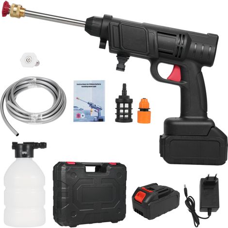 Beyamis Nettoyeur haute pression portable pour la maison, batterie au lithium 21 V, sans fil, puissant, avec tuyau d'arrosage de 5 m. (1/5)