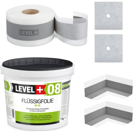 LEVEL+ Dichtset für Duschabdichtung Bad Dichtband Flüssigfolie 7kg SET05 (1/4)