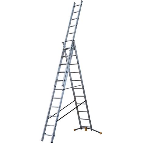 Hailo – Échelle transformable 3x11 échelons – Hauteur max 7,60m – Charge max 150kg – Aluminium – Norme EN 131 – Utilisation en échelle d'appui, double ou aérienne (1/10)