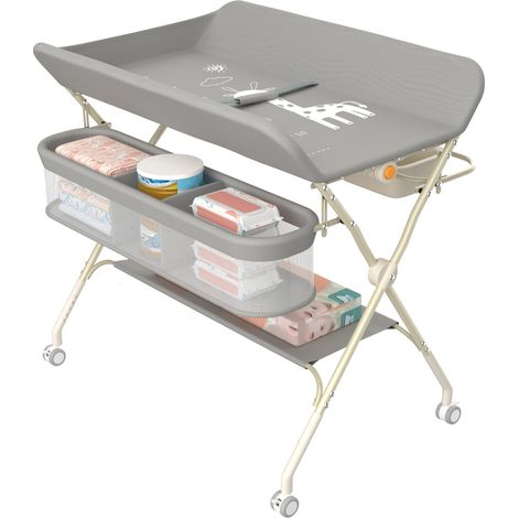 Table à langer pliable pour bébé, Étagère à langer Combinaison à langer Réglable en hauteur avec panier de rangement