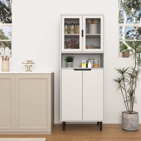 Hoher Büroschrank 2 Türen weiß aus MDF mit Glastüren und Kippschutz (1/5)
