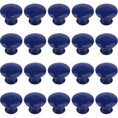Lot de 20 boutons de tiroir bleu marine ronds de 30 mm, compatibles avec les quincailleries de meubles de cuisine et de commode. (1/2)