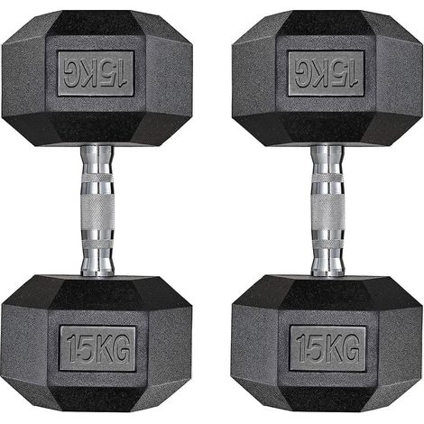 2PCS Hexagonal Haltère 15 kg Professionnel de Musculation ou de Gymnastique à Domicile poignée Ergonomique antidérapante Homme et Femme, Moulé Caoutchouté (1/5)