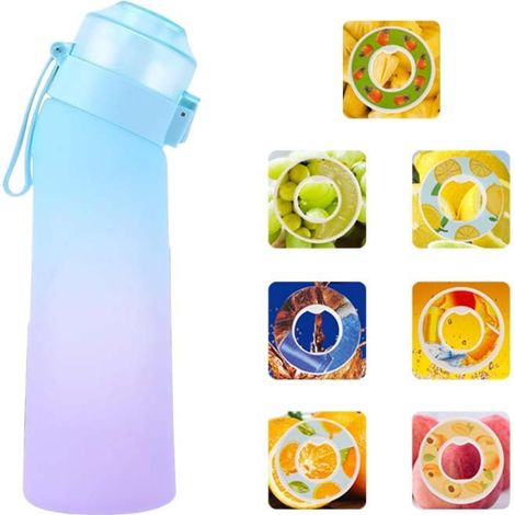 Botella Air Aroma de 650 ml, 7 sabores diferentes, botella deportiva perfumada, sin BPA, 0 azúcar, con pajita y cepillo de limpieza (azul degradado) (1/5)