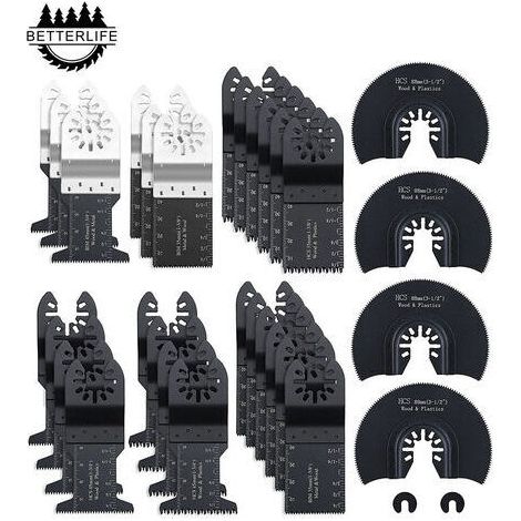 Outil Multifonction Saw Blades Accessoires Kit，Betterlife 32 Pcs Accessoires d'outils Oscillants Multifonctions Lame de scie universelle pour Fein Multimaster, Dremel, Bosch, Makita