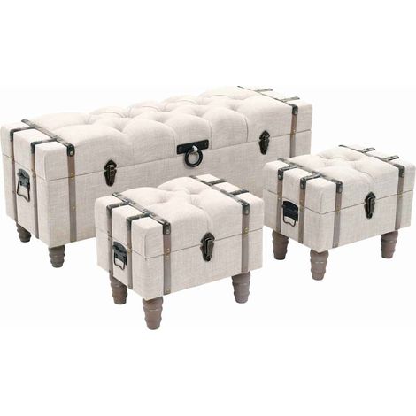 Lot de 3 Banc Coffre de rangement - Banquette Pouf Bois massif et acier BV168183 - BonneVie (1/5)