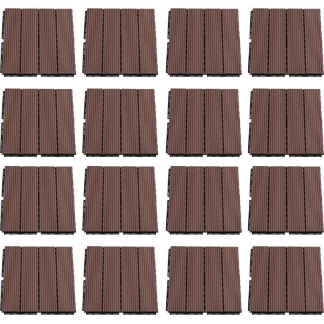 16 lés de bois M Type veinure droite, dalles de terrasse emboîtables étanches pour sol extérieur intérieur, lot de 16 pièces (1/5)