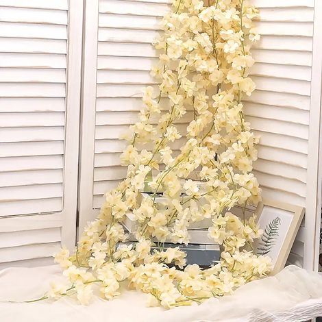 Guirlande Fleurie - Fleur de Cerisier Artificielle Jaune - 30 Pièces au Total - 30 Ft - Pour Décoration Extérieure Intérieure - Mariage Arch Jardin Fête Anniversaire - 5 Pièces (1/5)