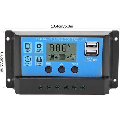 Contrôleur de sortie solaire automatique PWM LCD, bleu, double USB, 5V, régulateur, connexion du système PV, 10A (1/5)